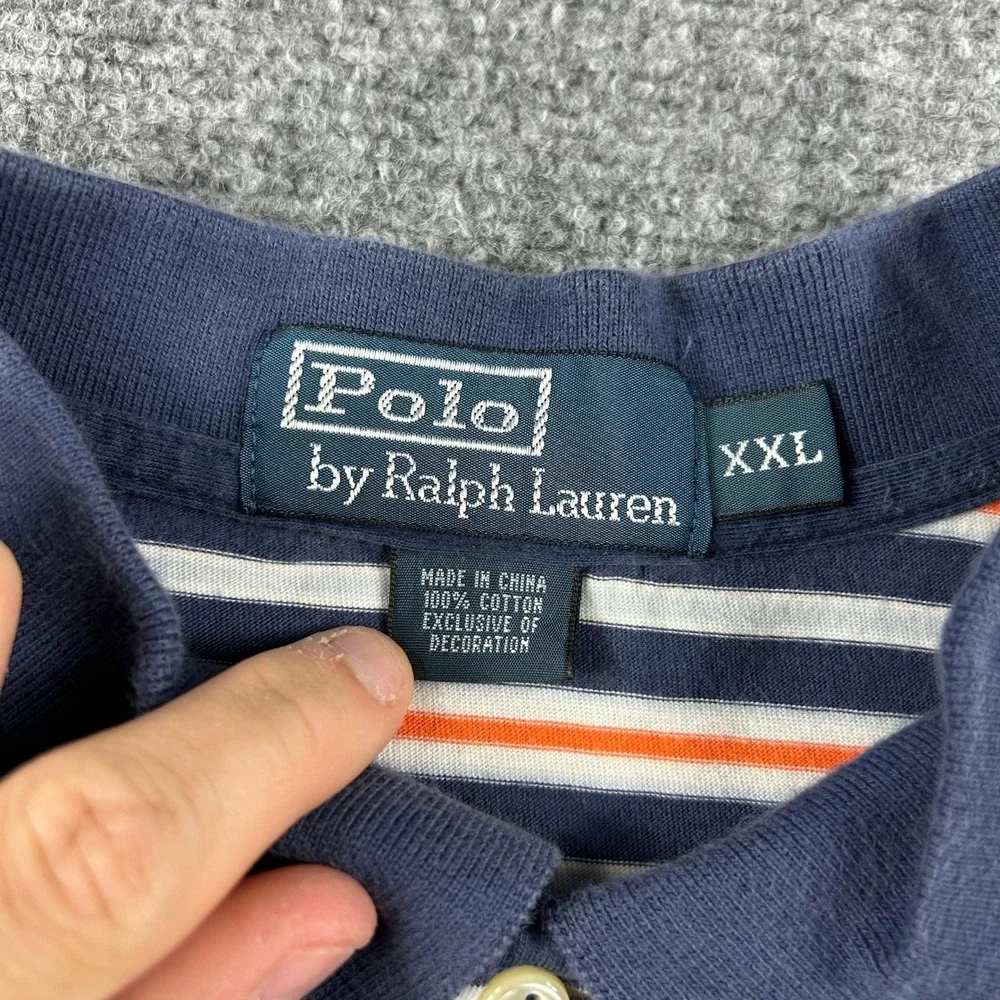 Polo Ralph Lauren Polo Shirt Mens XXL Navy Orange Striped Short Sleeve Cotton